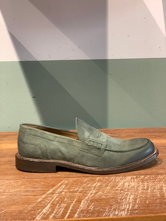 Mocassino bendina in camoscio rovesciato verde