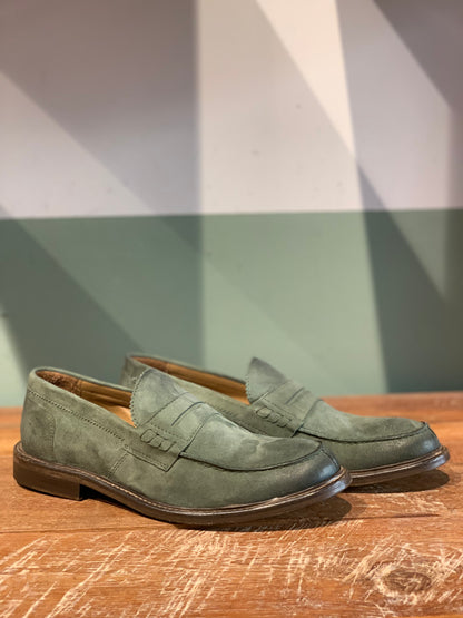 Mocassino bendina in camoscio rovesciato verde