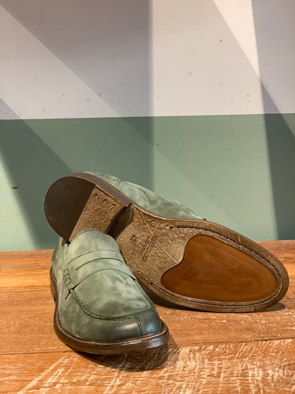 Mocassino bendina in camoscio rovesciato verde